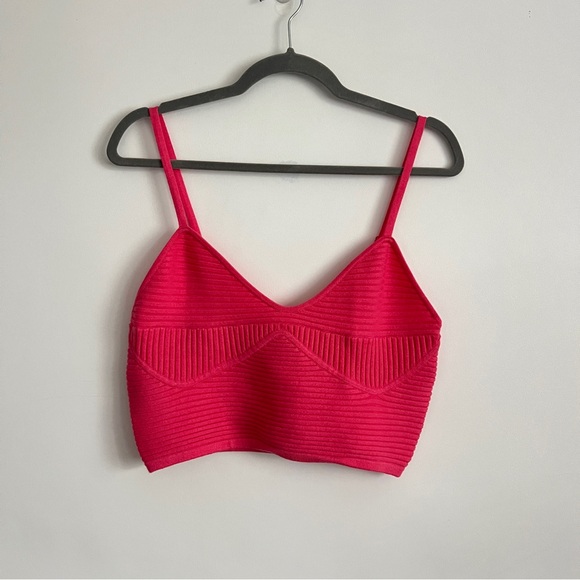 aerie Tops - Aerie Textured Rib Knit Hot Pink Crop Top Size Large New With Tags